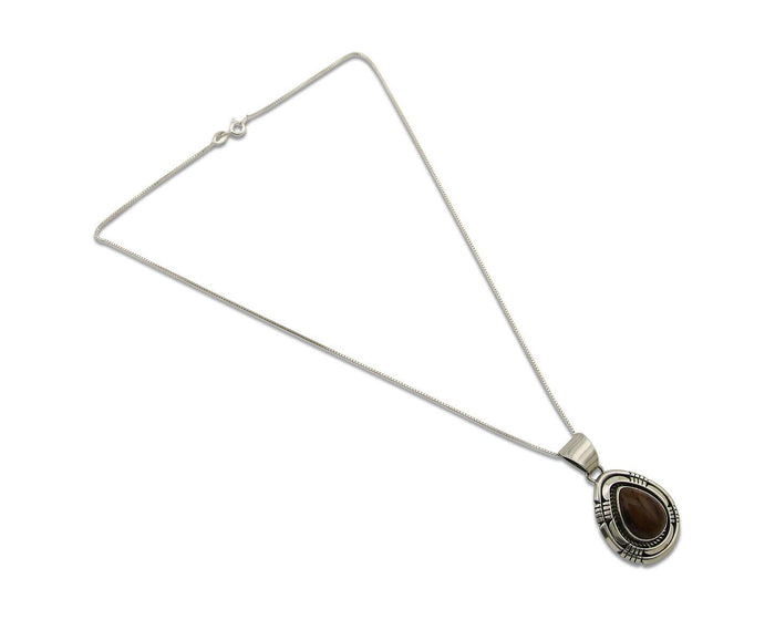 Navajo Necklace 925 Silver Petrified Wood Handmade Native American Artist C.80's