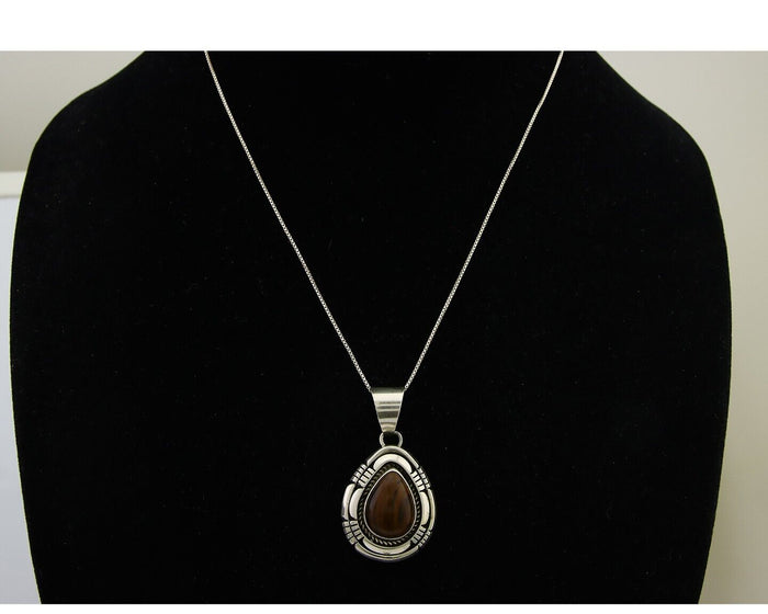 Navajo Necklace 925 Silver Petrified Wood Handmade Native American Artist C.80's
