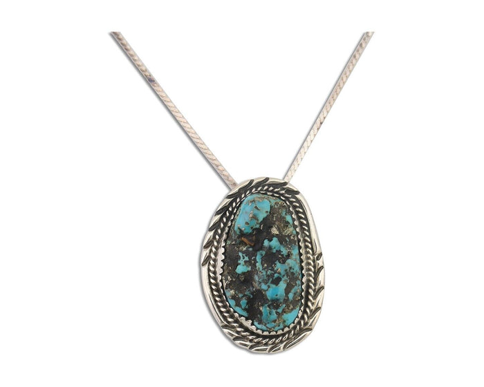 Navajo Necklace 925 Silver Sleeping Beauty Turquoise Native Artist C.85