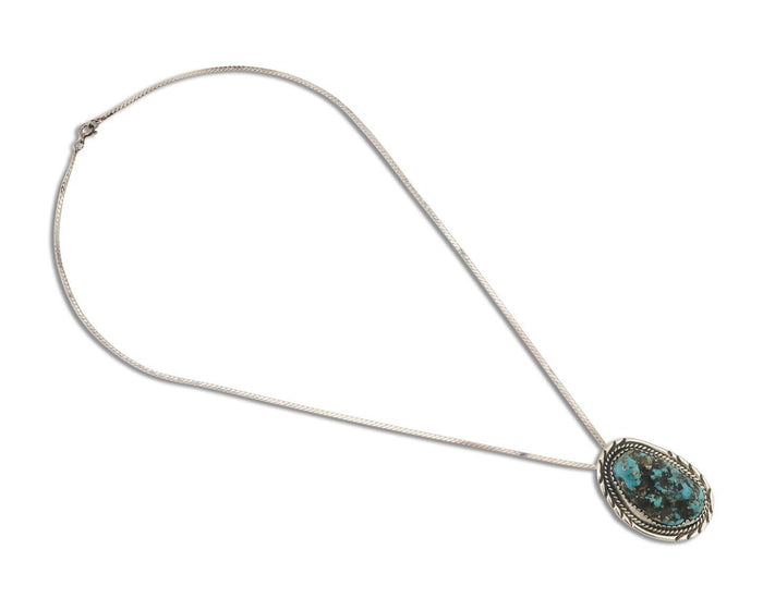Navajo Necklace 925 Silver Sleeping Beauty Turquoise Native Artist C.85