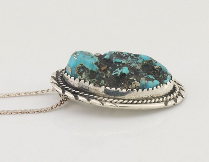 Navajo Necklace 925 Silver Sleeping Beauty Turquoise Native Artist C.85