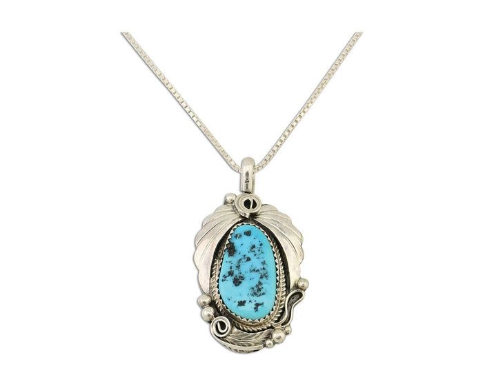 Navajo Necklace 925 Silver Sleeping Beauty Turquoise Signed Justin Morris C.90's