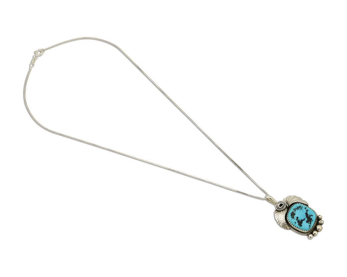 Navajo Necklace 925 Silver Sleeping Beauty Turquoise Signed Justin Morris C.90's