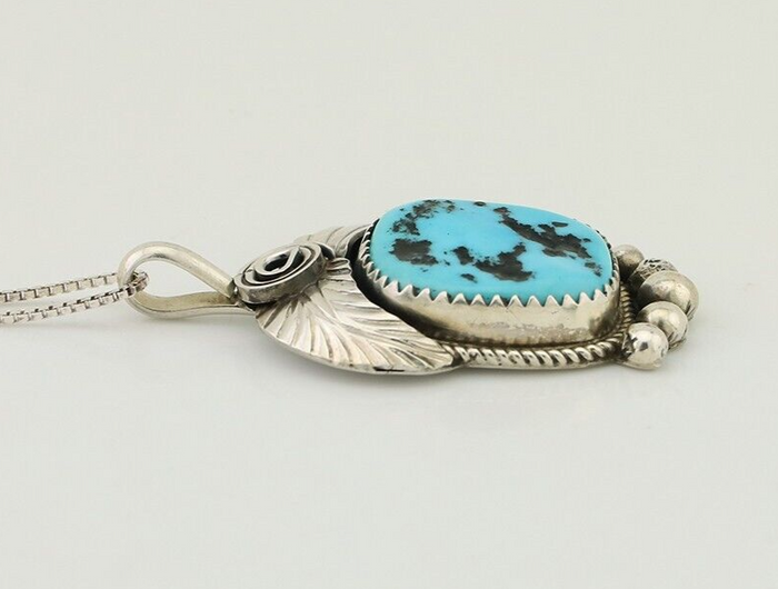 Navajo Necklace 925 Silver Sleeping Beauty Turquoise Signed Justin Morris C.90's