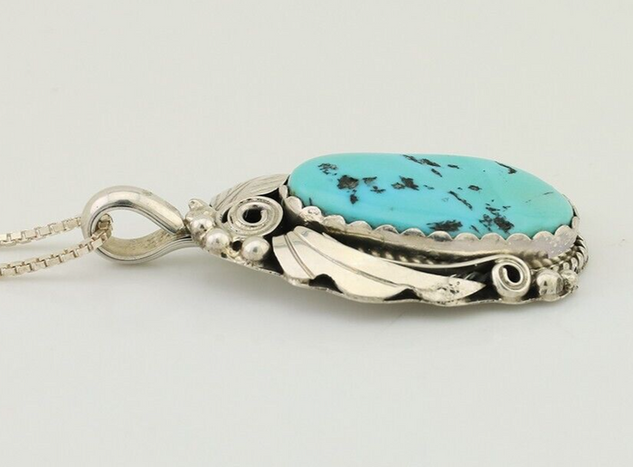 Navajo Necklace 925 Silver Sleeping Beauty Turquoise Signed Justin Morris C.90's