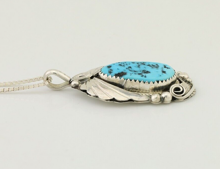 Navajo Necklace 925 Silver Sleeping Beauty Turquoise Signed Justin Morris C.90's