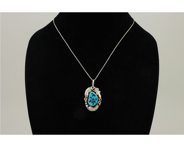 Navajo Necklace 925 Silver Sleeping Beauty Turquoise Signed Justin Morris C.90's