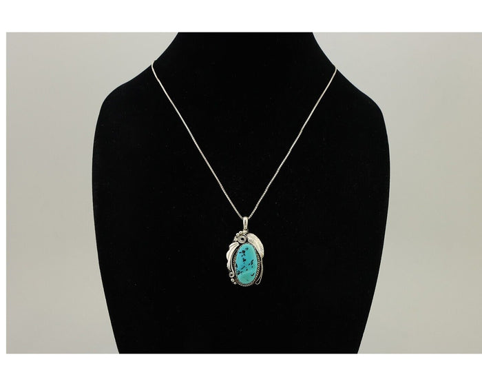Navajo Necklace 925 Silver Sleeping Beauty Turquoise Signed Justin Morris C.90's