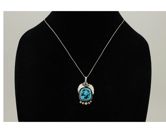 Navajo Necklace 925 Silver Sleeping Beauty Turquoise Signed Justin Morris C.90's