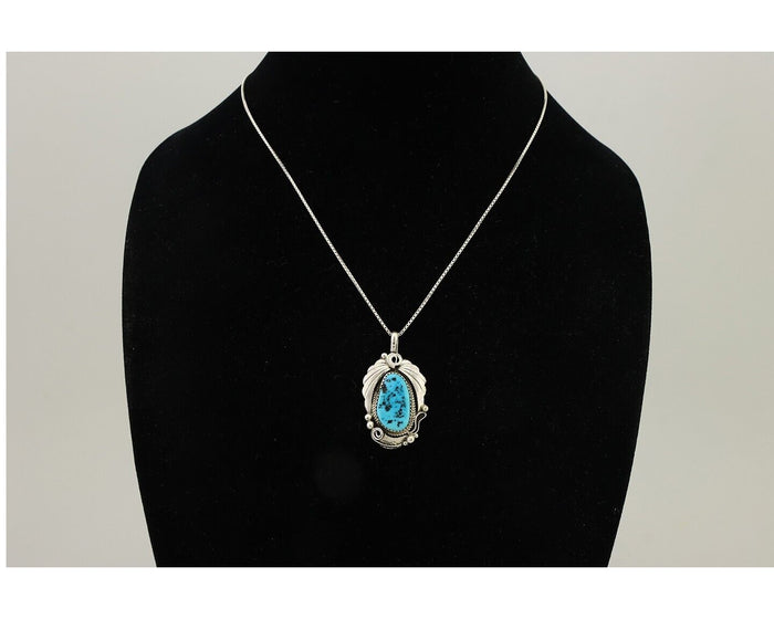 Navajo Necklace 925 Silver Sleeping Beauty Turquoise Signed Justin Morris C.90's