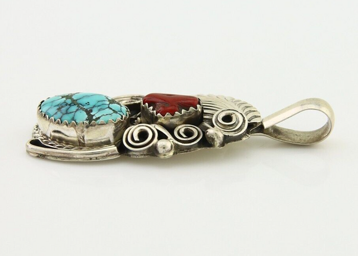 Navajo Necklace 925 Silver Spiderweb Turquoise Artist Signed Justin Morris C80s