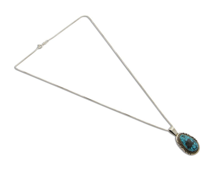 Navajo Necklace 925 Silver Spiderweb Turquoise Artist Signed Loretta Begay C80's