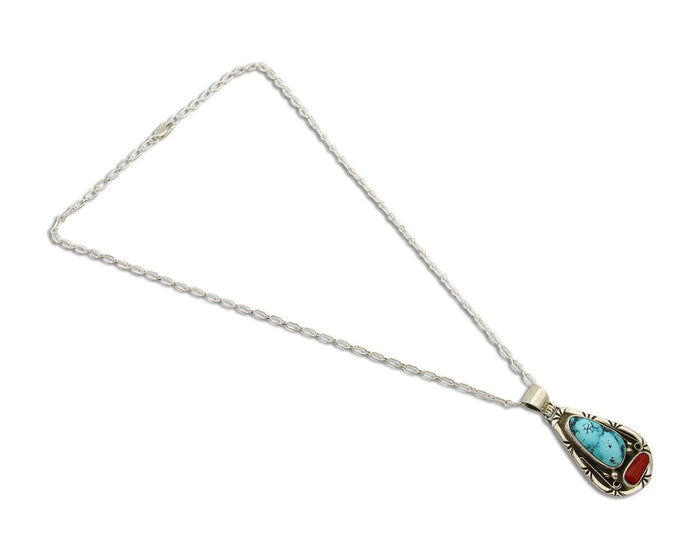 Navajo Necklace 925 Silver Spiderweb Turquoise Artist Signed Teepee on Hill C80s
