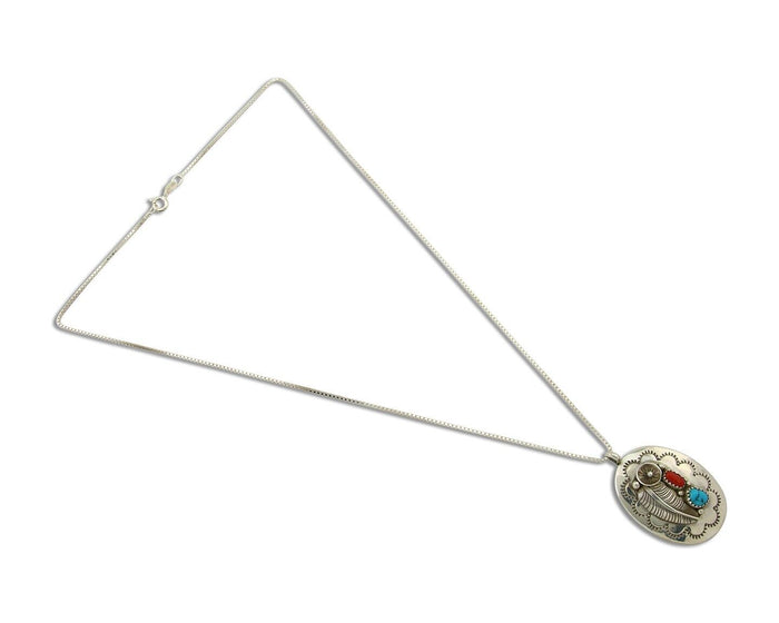 Navajo Necklace 925 Silver Spiderweb Turquoise Native American Artist C.80's