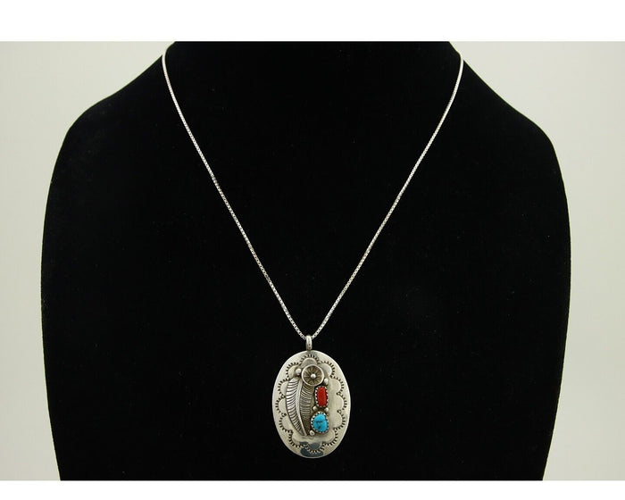Navajo Necklace 925 Silver Spiderweb Turquoise Native American Artist C.80's