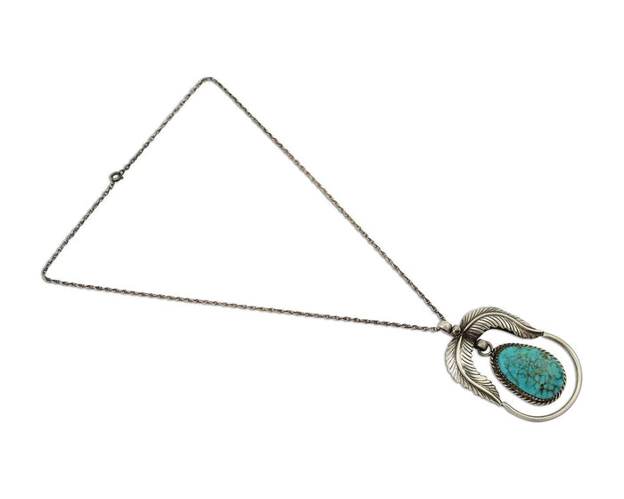 Navajo Necklace 925 Silver Turquoise Native American Artist Signed C.90's