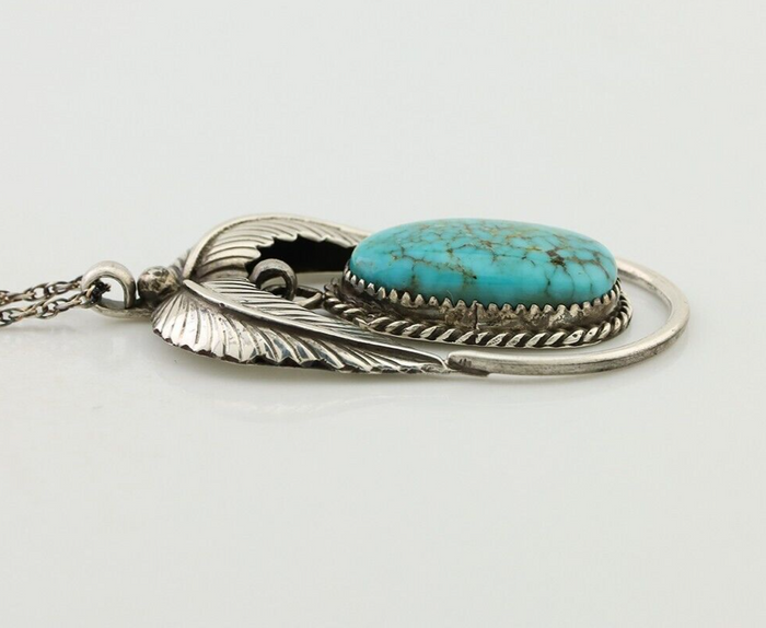 Navajo Necklace 925 Silver Turquoise Native American Artist Signed C.90's