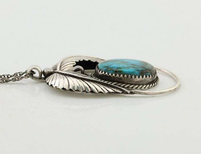 Navajo Necklace 925 Silver Turquoise Native American Artist Signed C.90's