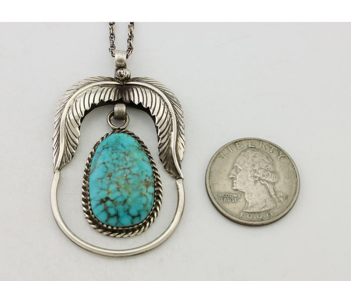 Navajo Necklace 925 Silver Turquoise Native American Artist Signed C.90's