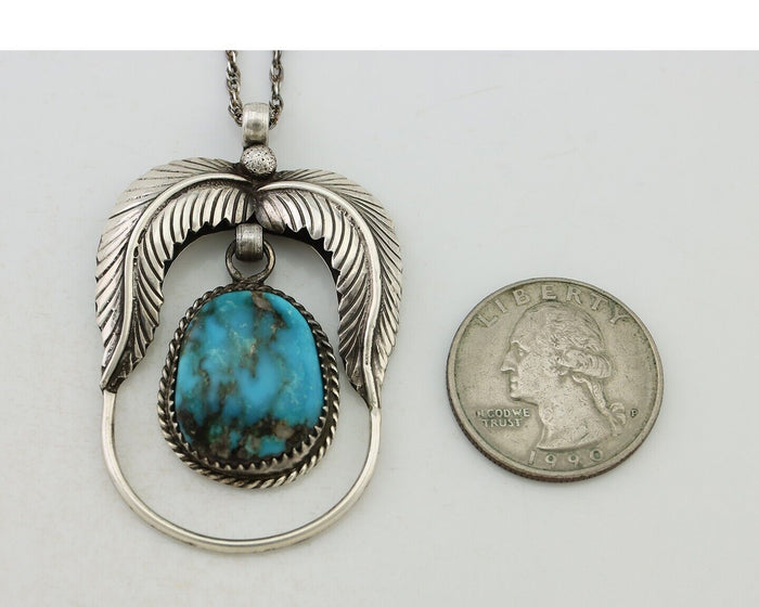 Navajo Necklace 925 Silver Turquoise Native American Artist Signed C.90's