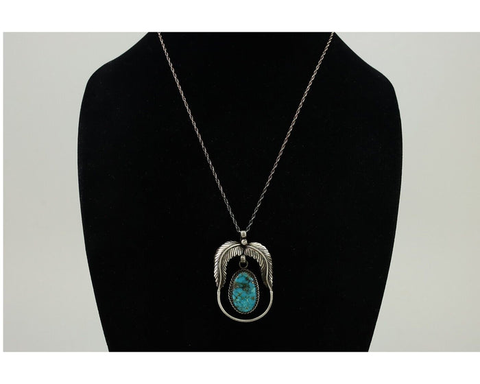 Navajo Necklace 925 Silver Turquoise Native American Artist Signed C.90s