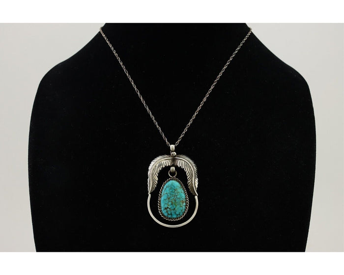 Navajo Necklace 925 Silver Turquoise Native American Artist Signed C.90's