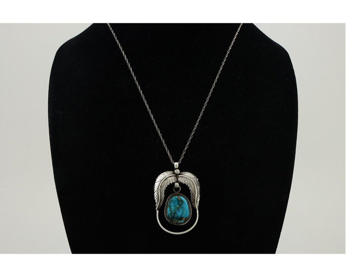 Navajo Necklace 925 Silver Turquoise Native American Artist Signed C.90's