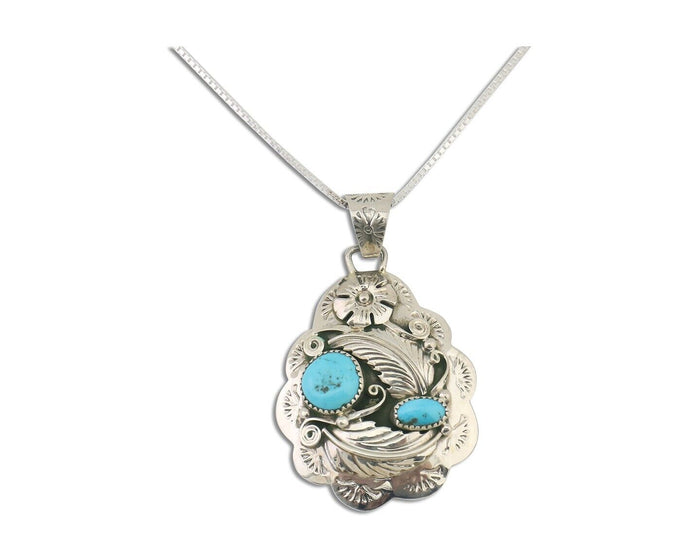 Navajo Necklace 925 Silver Turquoise Native Artist Signed Wilbert Benally C.80s