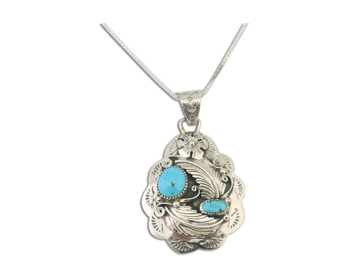 Navajo Necklace 925 Silver Turquoise Native Artist Signed Wilbert Benally C.80s