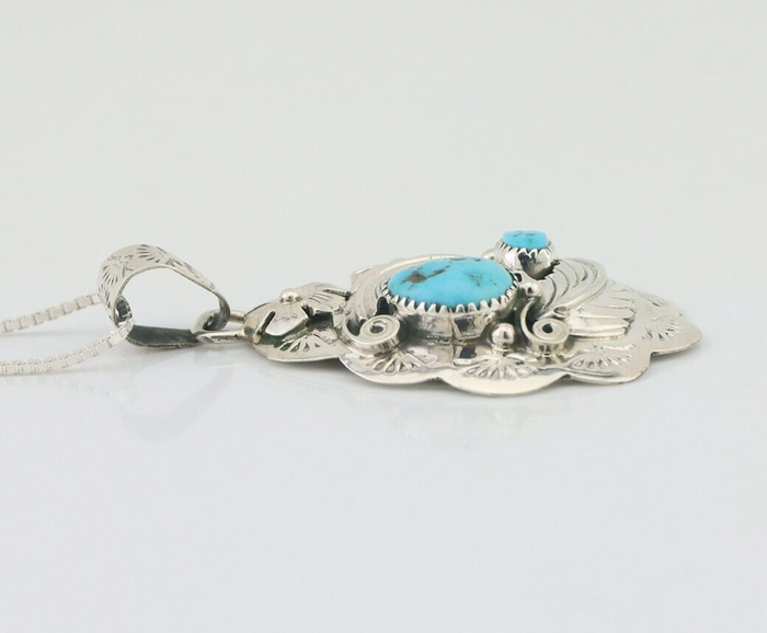 Navajo Necklace 925 Silver Turquoise Native Artist Signed Wilbert Benally C.80s