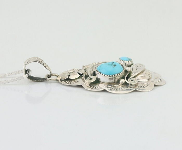 Navajo Necklace 925 Silver Turquoise Native Artist Signed Wilbert Benally C.80s