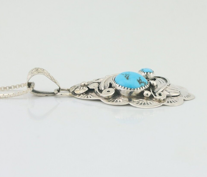 Navajo Necklace 925 Silver Turquoise Native Artist Signed Wilbert Benally C.80s