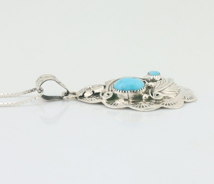 Navajo Necklace 925 Silver Turquoise Native Artist Signed Wilbert Benally C.80s