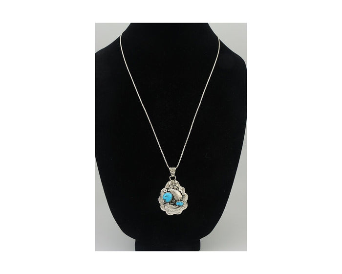 Navajo Necklace 925 Silver Turquoise Native Artist Signed Wilbert Benally C.80s