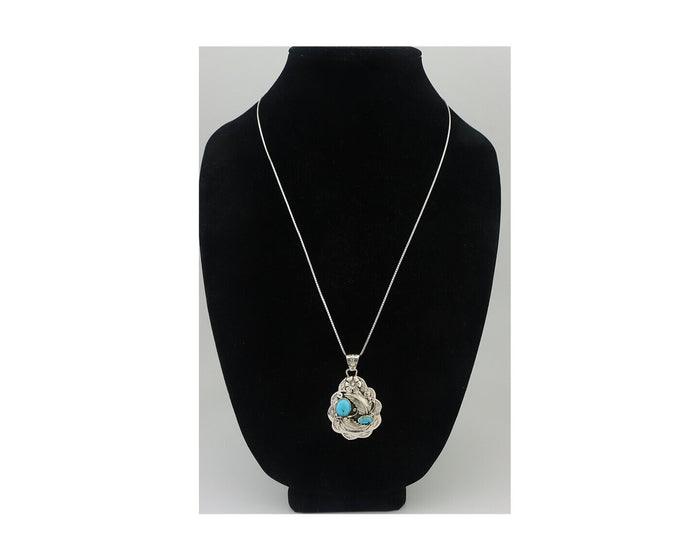 Navajo Necklace 925 Silver Turquoise Native Artist Signed Wilbert Benally C.80s