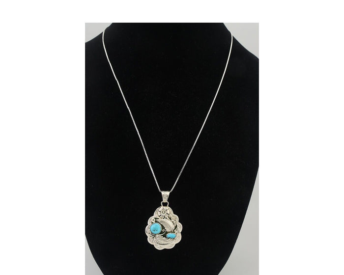 Navajo Necklace 925 Silver Turquoise Native Artist Signed Wilbert Benally C.80s
