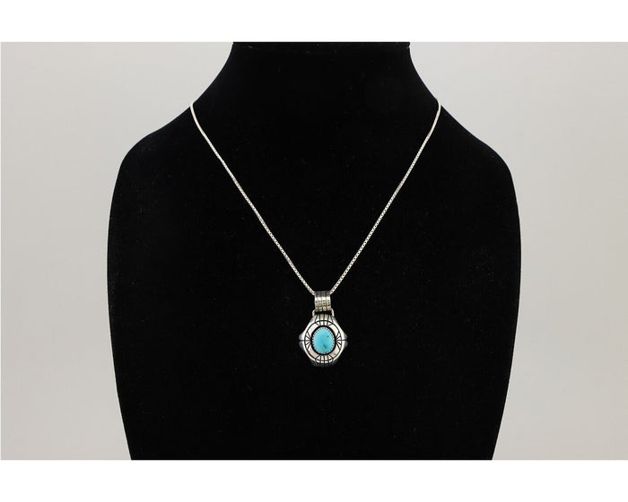 Navajo Necklace Pendant 925 Silver Turquoise Artist Signed C.80's