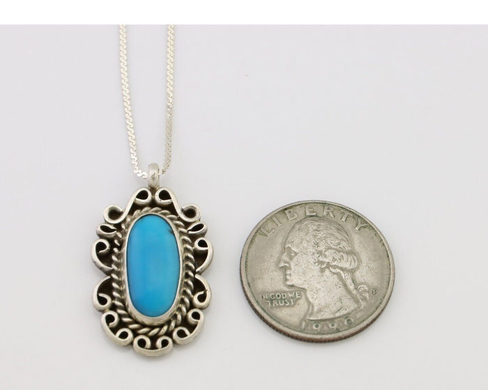 Navajo Necklace Pendant 925 Silver Turquoise Artist Wayne Etsitty C.80's