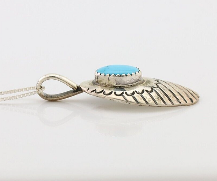 Navajo Necklace Pendant 925 Silver Turquoise Native American Artist C.80's