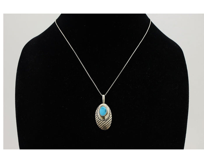 Navajo Necklace Pendant 925 Silver Turquoise Native American Artist C.80's
