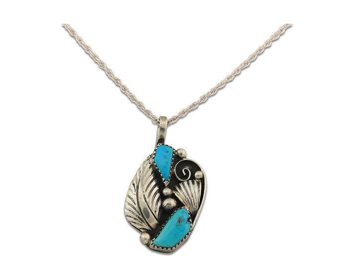 Navajo Necklace Sterling Silver Authentic Natural Turquoise Vintage Signed PM