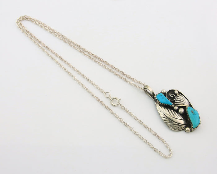 Navajo Necklace Sterling Silver Authentic Natural Turquoise Vintage Signed PM