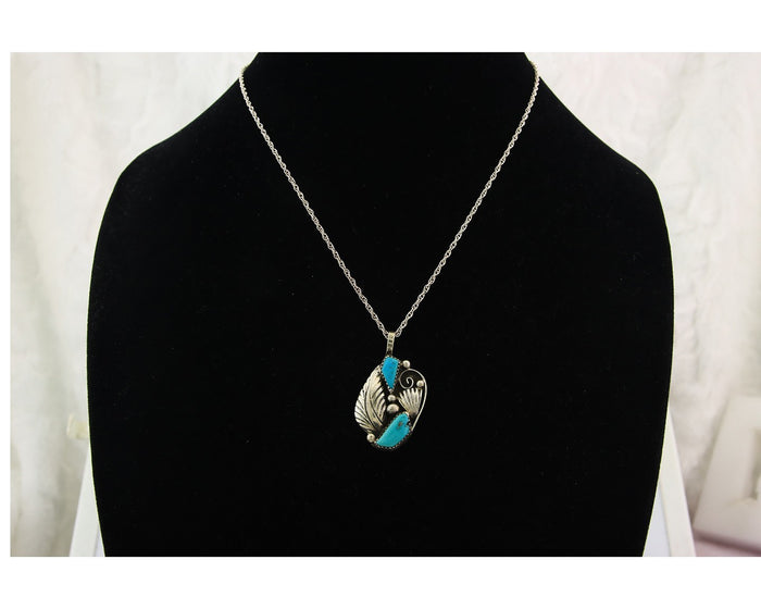 Navajo Necklace Sterling Silver Authentic Natural Turquoise Vintage Signed PM