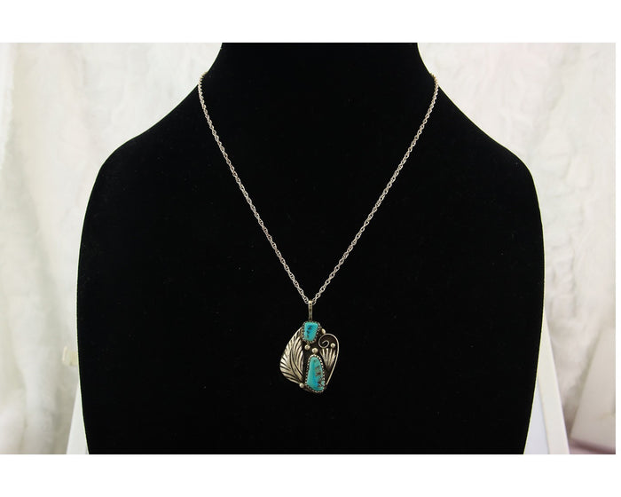 Navajo Necklace Sterling Silver Authentic Natural Turquoise Vintage Signed PM