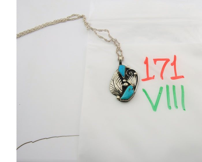 Navajo Necklace Sterling Silver Authentic Natural Turquoise Vintage Signed PM