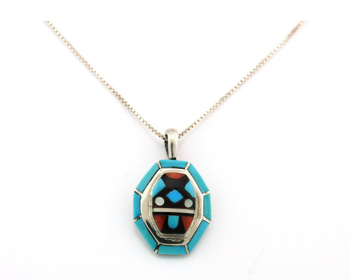 Navajo Necklace Sterling Silver Gmestone Authentic Signed W. Quam