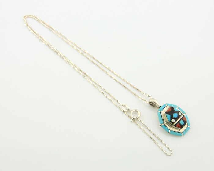 Navajo Necklace Sterling Silver Gmestone Authentic Signed W. Quam