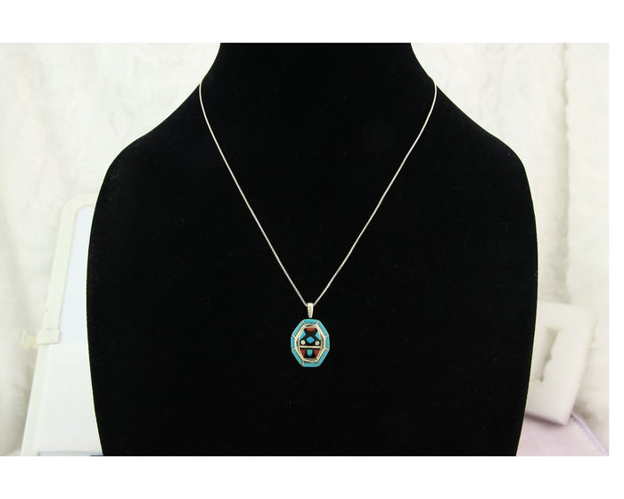 Navajo Necklace Sterling Silver Gmestone Authentic Signed W. Quam