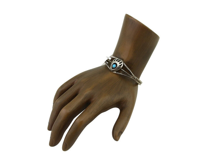 Navajo Paw Bracelet 925 Silver Blue Turquoise Native American Artist C.80's