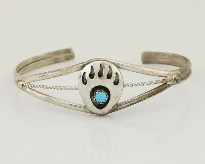 Navajo Paw Bracelet 925 Silver Blue Turquoise Native American Artist C.80's